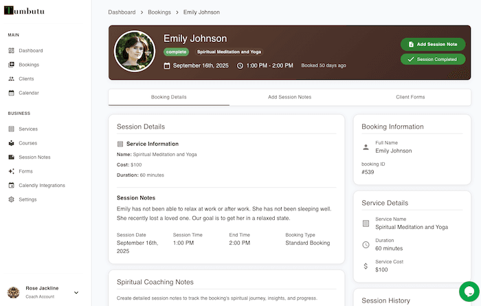 Session Notes Interface
