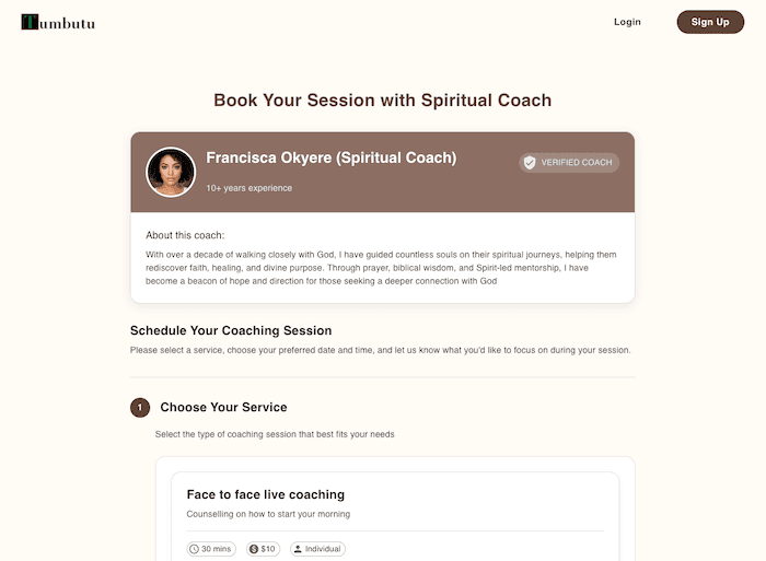Client-facing coach discovery interface